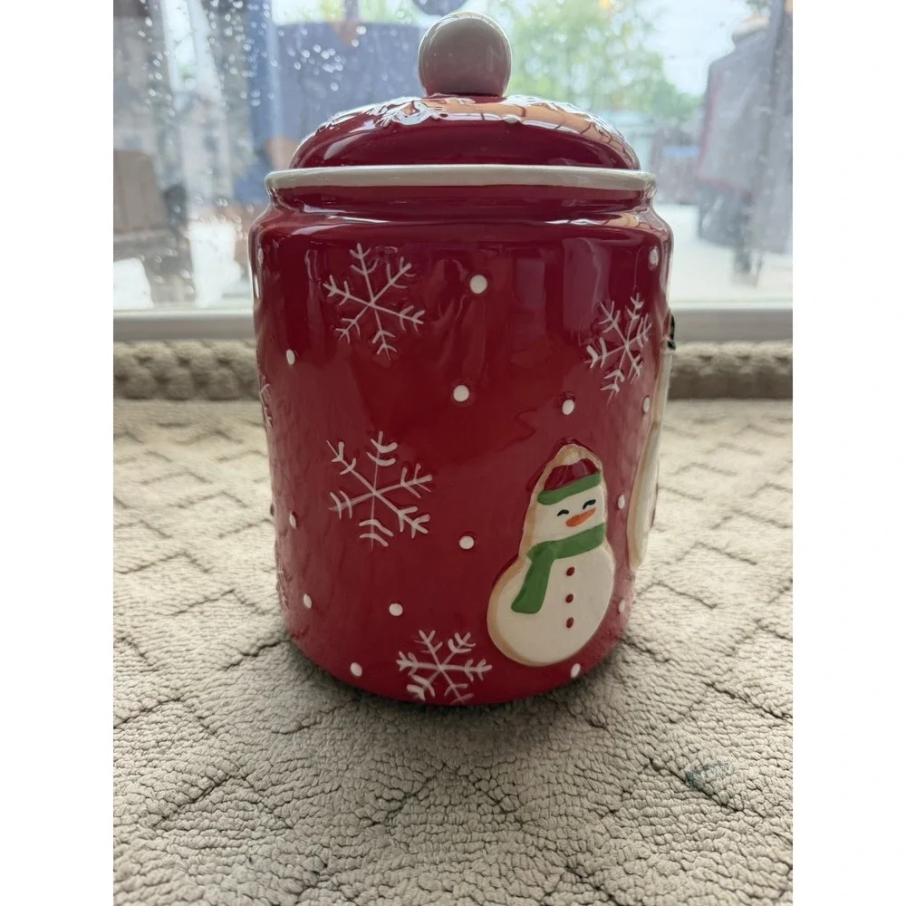 Hallmark Snowman Cookie Jar Ceramic Snowflake Christmas Holiday Kitchen Storage